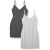 imageAmazon Essentials Womens Slim Fit Cotton Layering Slip Dress Pack of 2Charcoal GreyLight Grey Heather