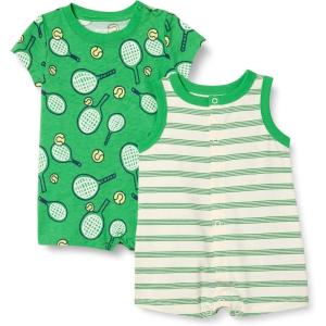 imageAmazon Essentials Unisex Babies Sleeveless and ShortSleeve Romper Set Pack of 2SportyStripe