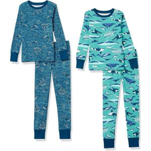 imageAmazon Essentials Unisex Babies Toddlers and Kids SnugFit Cotton Pajama Sleepwear Sets 2PieceAqua Green WhaleBlue Sea Life