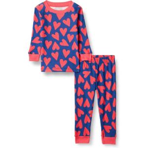 imageAmazon Essentials Unisex Babies Toddlers and Kids SnugFit Cotton Pajama Sleepwear Sets 2PieceBlue Orange Hearts