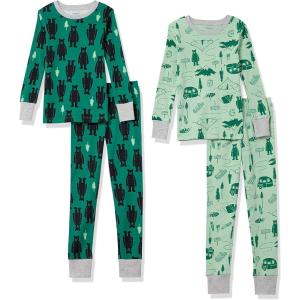 imageAmazon Essentials Unisex Babies Toddlers and Kids SnugFit Cotton Pajama Sleepwear Sets 2PieceBottle Green Polar BearMint Green Happy Camper