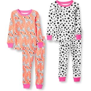 imageAmazon Essentials Unisex Babies Toddlers and Kids SnugFit Cotton Pajama Sleepwear Sets 2PieceCoral Orange Dog