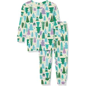 imageAmazon Essentials Unisex Babies Toddlers and Kids SnugFit Cotton Pajama Sleepwear Sets 2PieceEcru Festive Tree