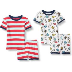 imageAmazon Essentials Unisex Babies Toddlers and Kids SnugFit Cotton Pajama Sleepwear Sets 2PiecePale Aqua BlueRedWhiteStripeYeah