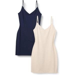 imageAmazon Essentials Womens Slim Fit Cotton Layering Slip Dress Pack of 2BeigeNavy