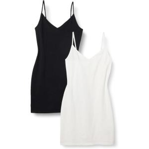 imageAmazon Essentials Womens Slim Fit Cotton Layering Slip Dress Pack of 2BlackWhite