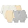 imageAmazon Essentials Unisex Babies LongSleeve Bodysuits Pack of 6BeigeLight Grey HeatherWhite
