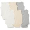 imageAmazon Essentials Unisex Babies Sleeveless Bodysuits Pack of 6BeigeLight Grey HeatherWhite