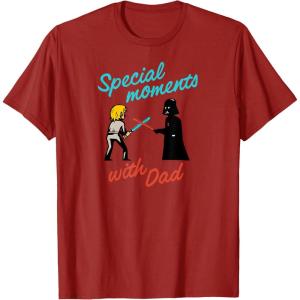 imageAmazon Essentials Star Wars Mens Darth Vader and Luke Special Moments with Dad TShirt Grey SmallCranberry Red