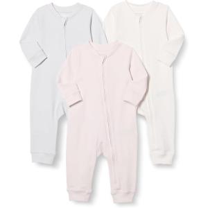 imageAmazon Essentials Unisex Babies Cotton Footless ZipFront Sleep and Play Pack of 3IvoryPale PinkDove Grey