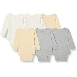 imageAmazon Essentials Unisex Babies LongSleeve Bodysuits Pack of 6BeigeLight Grey HeatherWhite