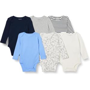 imageAmazon Essentials Unisex Babies LongSleeve Bodysuits Pack of 6BlueDogs