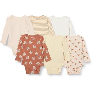 imageAmazon Essentials Unisex Babies LongSleeve Bodysuits Pack of 6MulticolorTiger