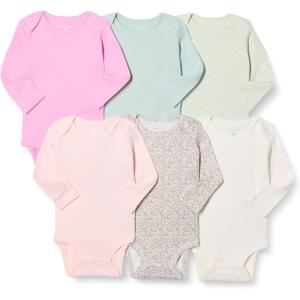 imageAmazon Essentials Unisex Babies LongSleeve Bodysuits Pack of 6PinkFloral