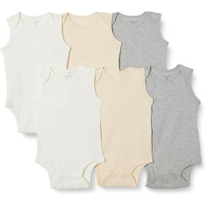 imageAmazon Essentials Unisex Babies Sleeveless Bodysuits Pack of 6BeigeLight Grey HeatherWhite