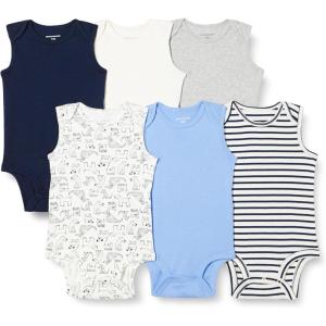 imageAmazon Essentials Unisex Babies Sleeveless Bodysuits Pack of 6BlueDogs