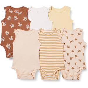 imageAmazon Essentials Unisex Babies Sleeveless Bodysuits Pack of 6MulticolorTiger