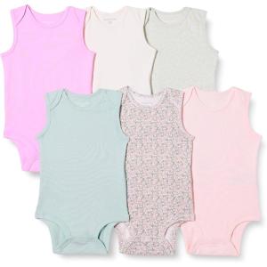 imageAmazon Essentials Unisex Babies Sleeveless Bodysuits Pack of 6PinkFloral
