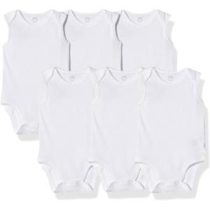 imageAmazon Essentials Unisex Babies Sleeveless Bodysuits Pack of 6White