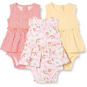 imageAmazon Essentials Baby Girls Sleeveless Bodysuit Dress Pack of 3Pale YellowFloral