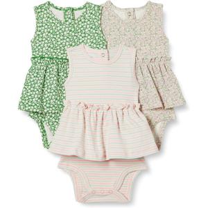 imageAmazon Essentials Baby Girls Sleeveless Bodysuit Dress Pack of 3Sage Green Ditsy FloralStripe