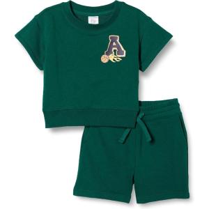 imageAmazon Essentials Boys and Toddlers Relaxed Fit Sweatshirt and Shorts Set Pack of 2Dark Green Alphabet