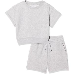 imageAmazon Essentials Boys and Toddlers Relaxed Fit Sweatshirt and Shorts Set Pack of 2Light Grey Heather