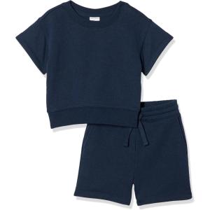 imageAmazon Essentials Boys and Toddlers Relaxed Fit Sweatshirt and Shorts Set Pack of 2Navy