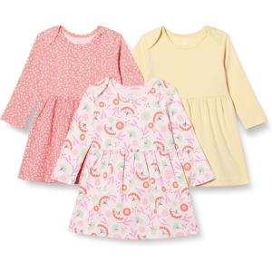 imageAmazon Essentials Toddlers and Baby Girls Cotton LongSleeve Dress Pack of 3Pale YellowFloral