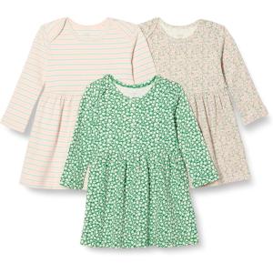 imageAmazon Essentials Toddlers and Baby Girls Cotton LongSleeve Dress Pack of 3Sage Green Ditsy FloralStripe