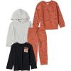 imageAmazon Essentials Boys and Toddlers LongSleeve Outfit Set Pack of 4BlackGreyRust Skate Fox