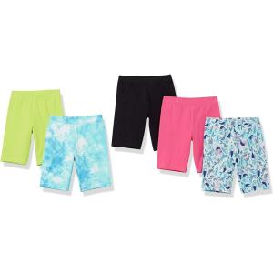 imageAmazon Essentials Girls and Toddlers Midi Bike Shorts Previously Spotted Zebra Pack of 5BlackBlue MermaidsGreenPinkTie Dye