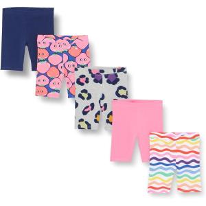 imageAmazon Essentials Girls and Toddlers Midi Bike Shorts Previously Spotted Zebra Pack of 5Blue StrawberriesGrey CheetahNavyPinkWhite Rainbow Print