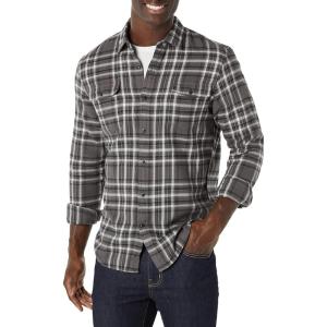 imageAmazon Essentials Mens Flannel Shirts LongSleeve SlimFit TwoPocket PlaidGrey Plaid