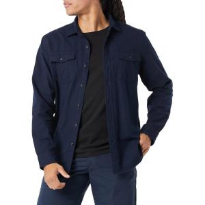 imageAmazon Essentials Mens Flannel Shirts LongSleeve SlimFit TwoPocket PlaidNavy