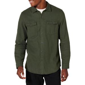 imageAmazon Essentials Mens Flannel Shirts LongSleeve SlimFit TwoPocket PlaidOlive Heather