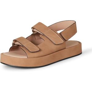 imageAmazon Essentials Womens Adjustable Triple Strap Flat Platform SandalCamel Faux Microsuede