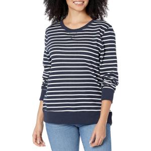 imageAmazon Essentials Womens Fleece Crewneck Sweatshirt Available in Plus SizeNavy White Stripe