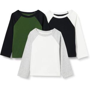 imageAmazon Essentials Boys and Toddlers Long Sleeve Cotton TShirts Pack of 3BlackDark OliveWhite