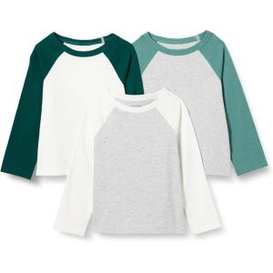 imageAmazon Essentials Boys and Toddlers Long Sleeve Cotton TShirts Pack of 3GreenIvoryLight Grey Heather
