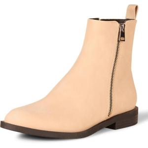imageAmazon Essentials Womens Exterior Zip Flat Ankle BootBeige Faux Suede