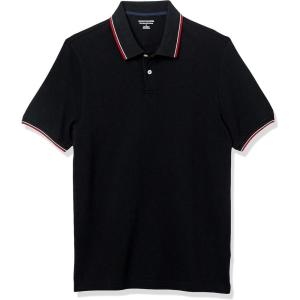 imageAmazon Essentials Mens Polo Shirts Short Sleeve SlimFit Cotton PiqueBlack Thin Stripe