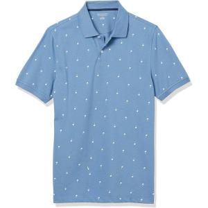 imageAmazon Essentials Mens Polo Shirts Short Sleeve SlimFit Cotton PiqueBlue Palm Tree Print