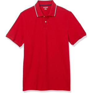 imageAmazon Essentials Mens Polo Shirts Short Sleeve SlimFit Cotton PiqueRed Thin Stripe