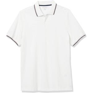 imageAmazon Essentials Mens Polo Shirts Short Sleeve SlimFit Cotton PiqueWhite Thin Stripe