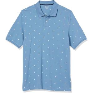 imageAmazon Essentials Mens RegularFit Cotton Pique Polo Shirt Available in Big ampamp TallBlue White Palm Tree Print