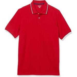imageAmazon Essentials Mens RegularFit Cotton Pique Polo Shirt Available in Big ampamp TallRed Twin Stripe