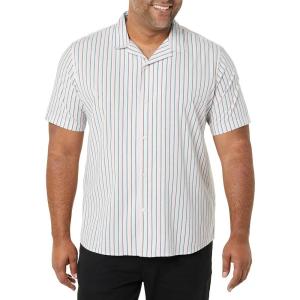 imageAmazon Essentials Mens RegularFit ShortSleeve ButtonDown Vacation ShirtBlue Pink Vertical Stripe