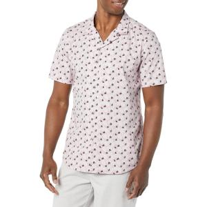 imageAmazon Essentials Mens RegularFit ShortSleeve ButtonDown Vacation ShirtLavender Palm Leaf Print