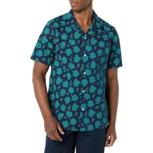 imageAmazon Essentials Mens RegularFit ShortSleeve ButtonDown Vacation ShirtNavy Palm Leaf
